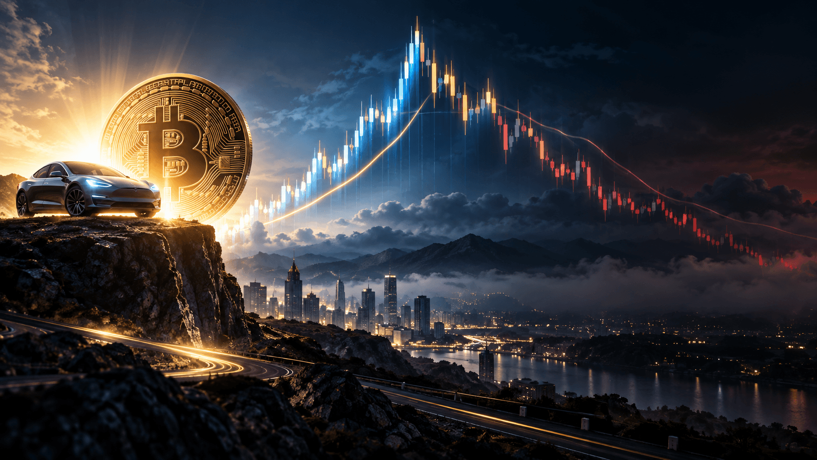 Tesla Bitcoin payment headline event illustration